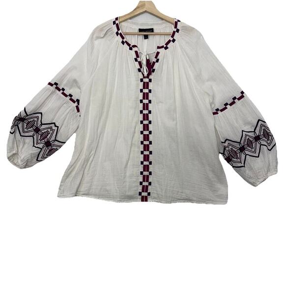 Lane Bryant Top Womens 18 White Gauzy Embroidered Tasseled Cottagecore Boho - Picture 1 of 14